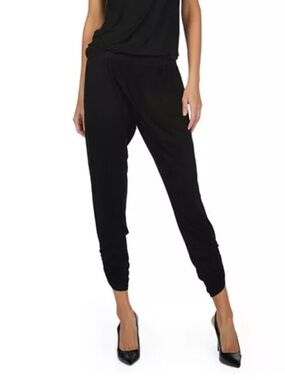 Michael Lauren Black Pablo Pant Lightweight Soft Rayon Blend Ruched Leg Joggers